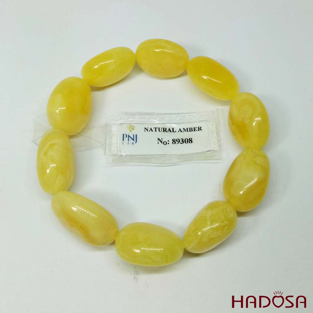 Vòng Hổ Phách mật lạp hạt olive 14*18mm