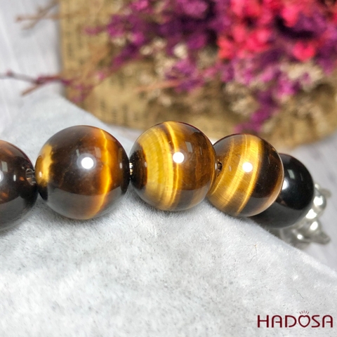 Vòng Thạch Anh Mắt Hổ vàng nâu 10mm tỳ hưu bạc