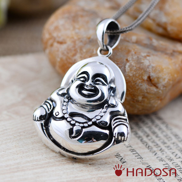 Mặt dây chuyền bạc Thái Phật Di Lặc 40x28mm
