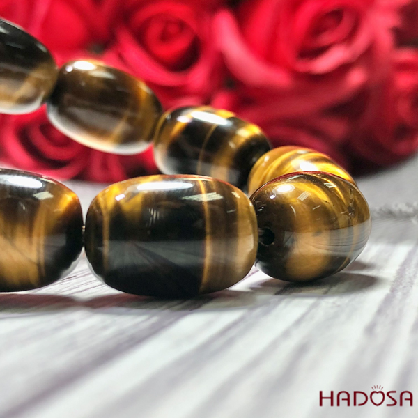 Vòng đá mắt Hổ vàng nâu hạt trụ 12x16mm 5A