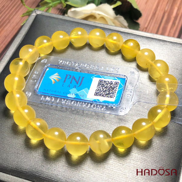 Vòng Hổ Phách Baltic vàng bơ 08mm