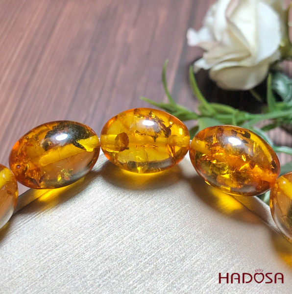 Vòng Hổ Phách Baltic vàng cognac hạt olive 11*14