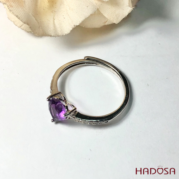 Nhẫn Thạch anh tím tim 6mm bạc 925