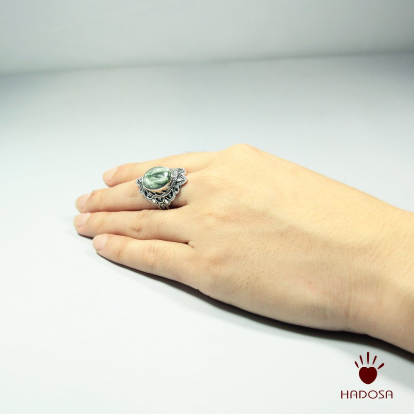 Nhẫn nữ đá Seraphinite bạc 925 cao cấp size 15
