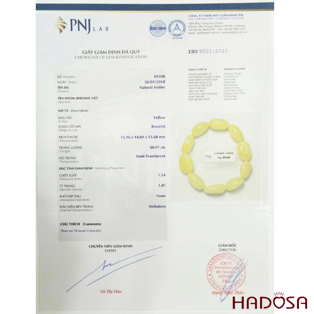 Vòng Hổ Phách mật lạp hạt olive 14*18mm