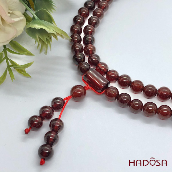 Vòng tay 108 hạt đá Garnet Ngọc Hồng Lựu 7mm