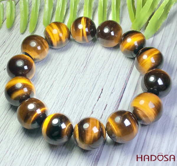 Vòng đá Mắt Hổ vàng nâu 16mm cao cấp chuẩn 5A