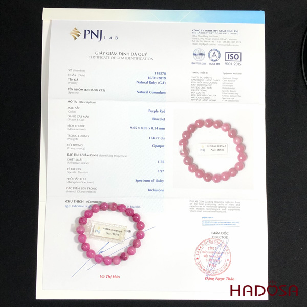 Vòng Ruby hồng tươi đẹp 09mm cao cấp