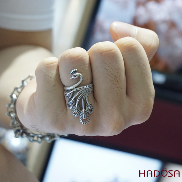 Nhẫn bạc thái Khổng Tước 40*18mm