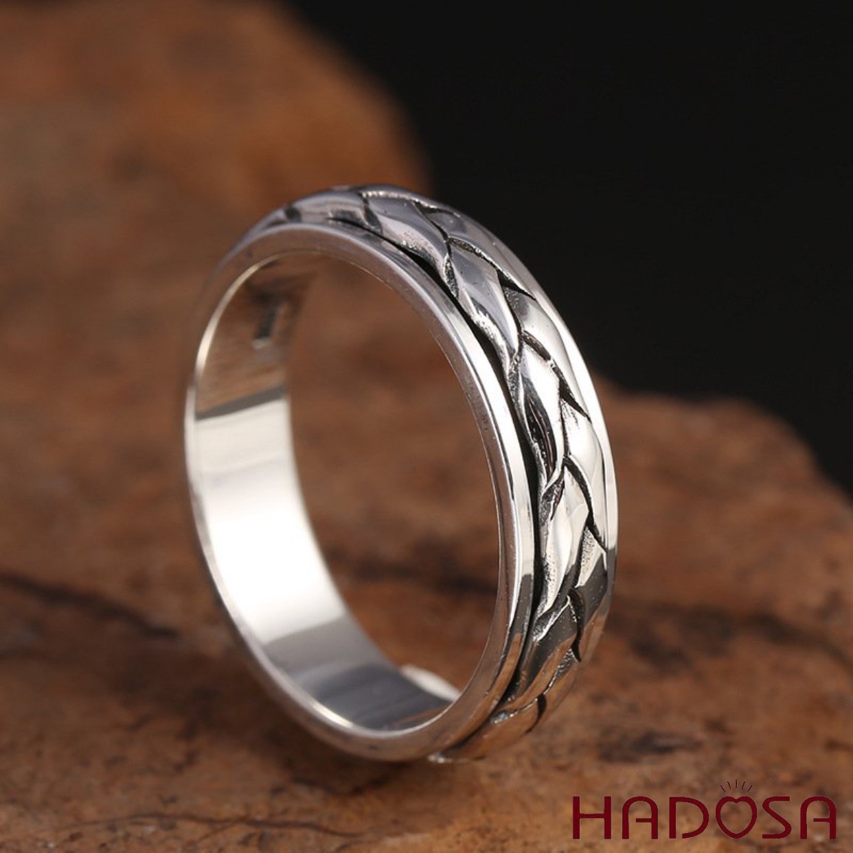 Nhẫn xoay bạc Thái đan chéo