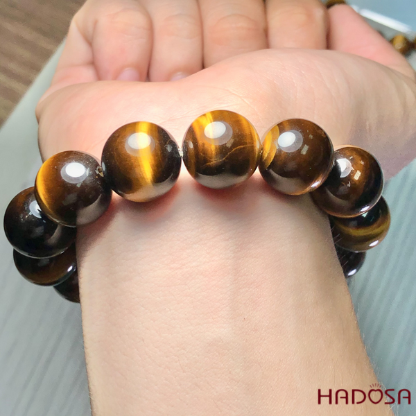 Vòng đá Mắt Hổ vàng nâu 16mm cao cấp chuẩn 5A