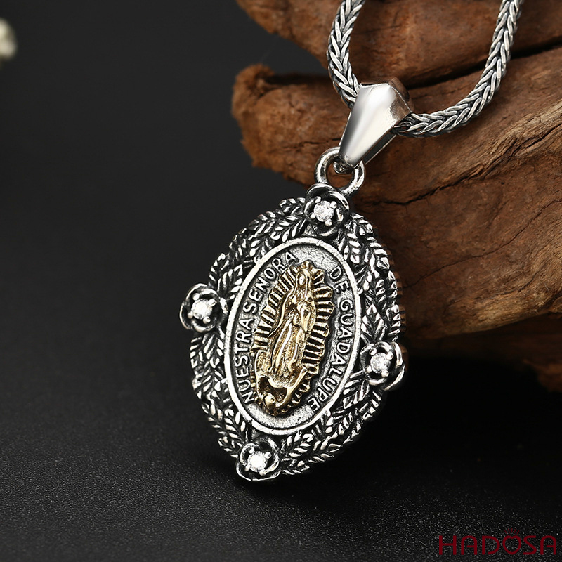 Mặt dây chuyền bạc Thái Đức Mẹ 30x22mm