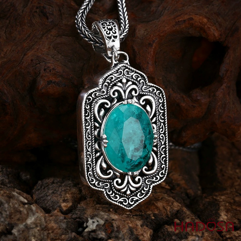 Mặt dây bạc nam họa tiết Mandala Đá lam mệnh Thủy