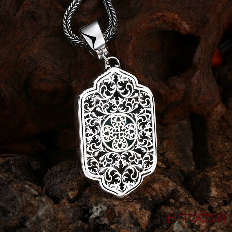 Mặt dây bạc nam họa tiết Mandala Đá lam mệnh Thủy