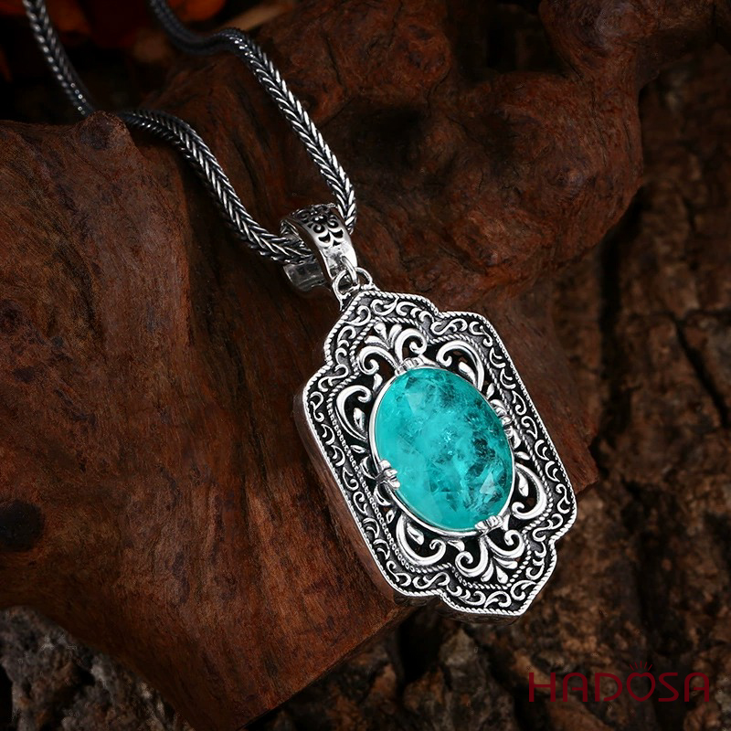 Mặt dây bạc nam họa tiết Mandala Đá lam mệnh Thủy