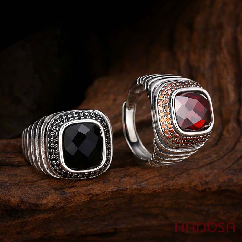 Nhẫn nam bạc Thái Đá Đỏ Zircon 18mm