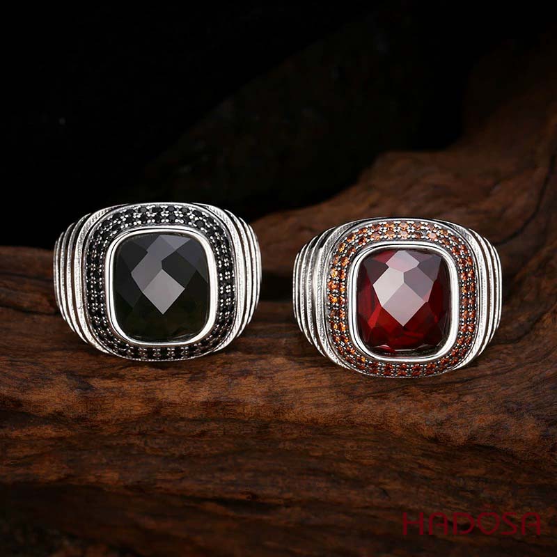 Nhẫn nam bạc Thái Đá Đỏ Zircon 18mm