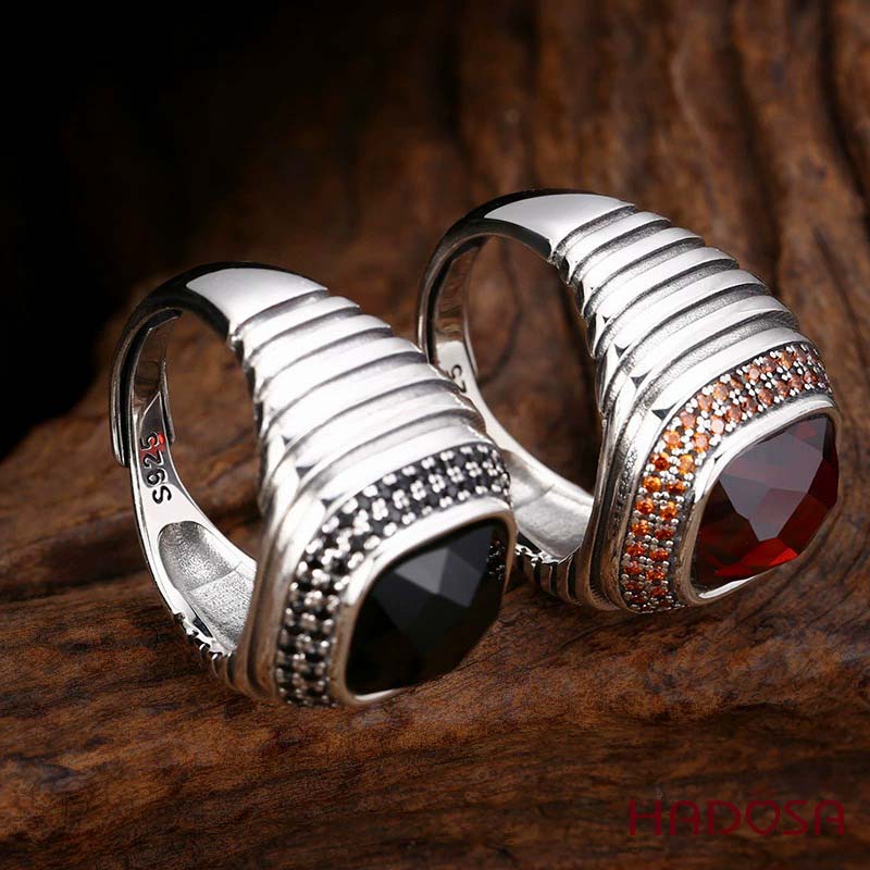 Nhẫn nam bạc Thái Đá Đỏ Zircon 18mm