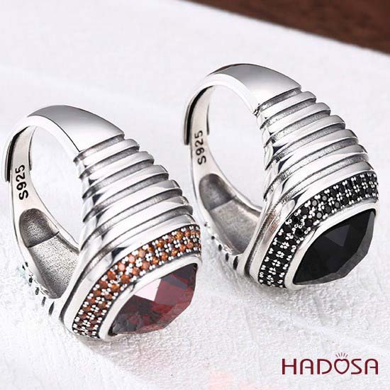 Nhẫn nam bạc Thái Đá Đỏ Zircon 18mm