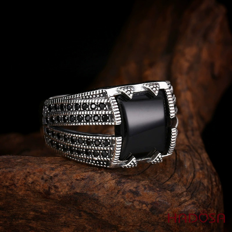 Nhẫn nam bạc Thái đá mã não