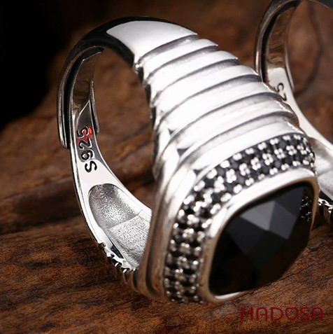Nhẫn nam bạc Thái đá đen Zircon 18mm