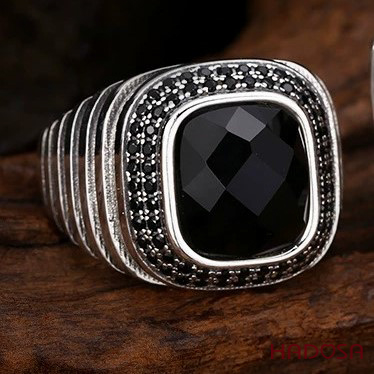 Nhẫn nam bạc Thái đá đen Zircon 18mm