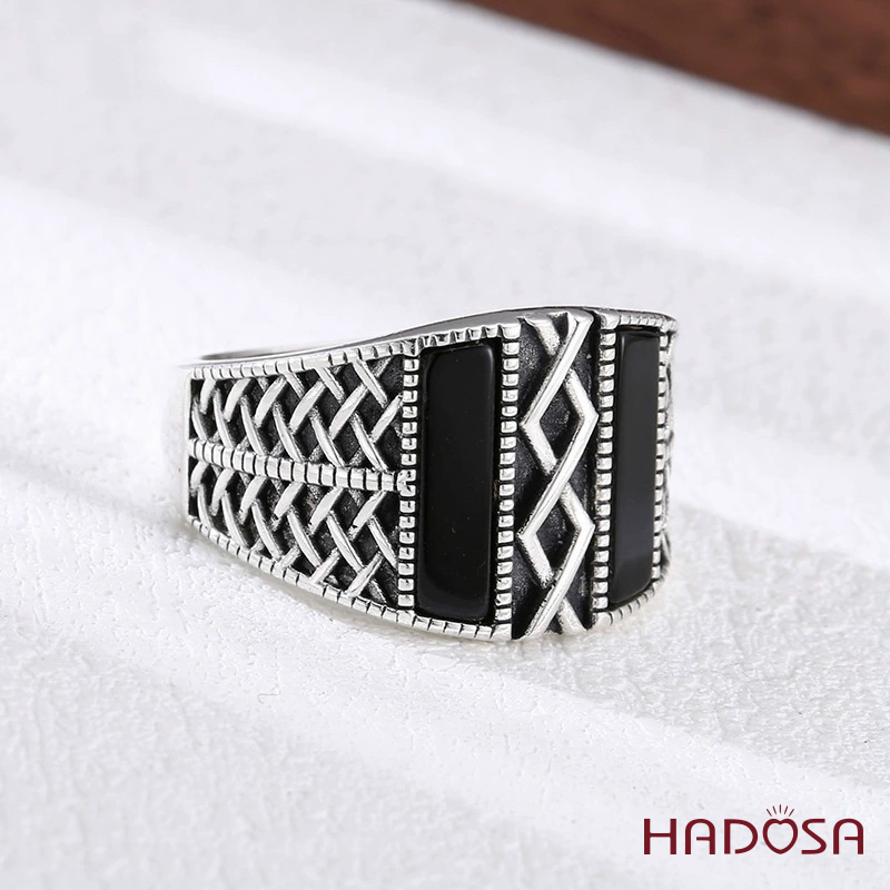 Nhẫn nam bạc Thái đá đen