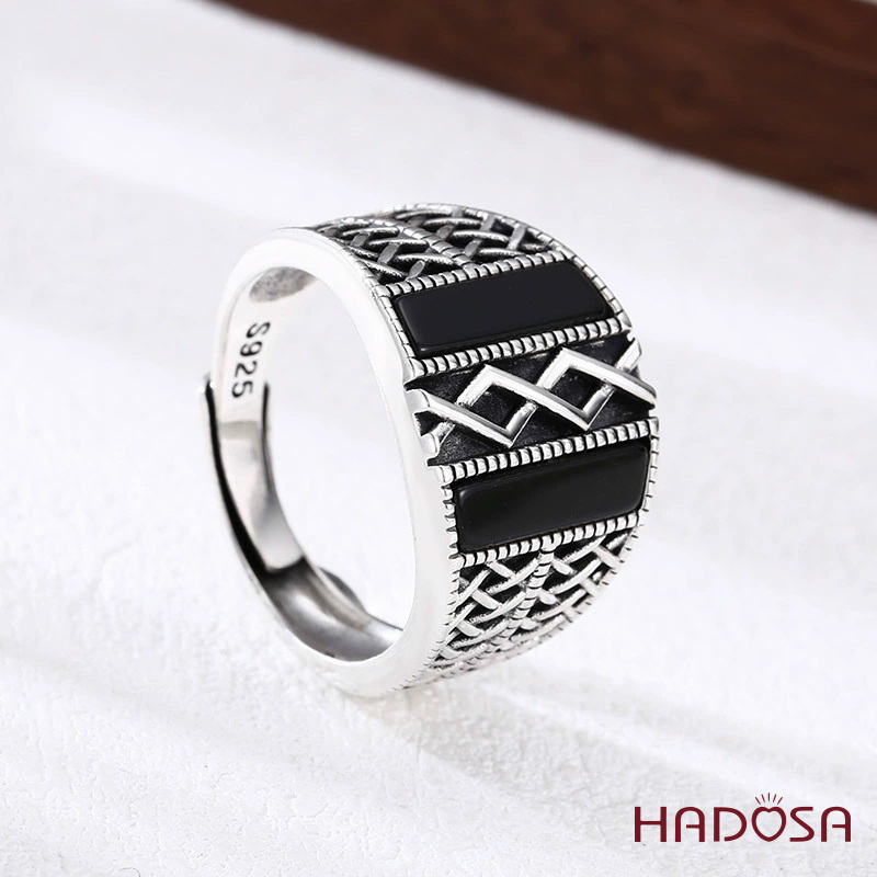 Nhẫn nam bạc Thái đá đen