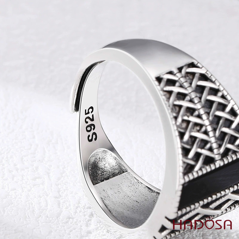 Nhẫn nam bạc Thái đá đen