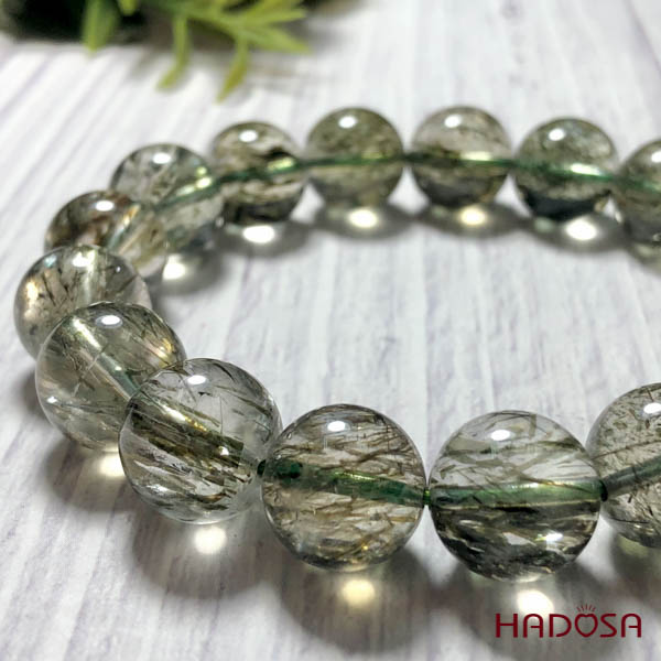 Vòng đá thạch anh tóc xanh 12mm chuẩn 5A