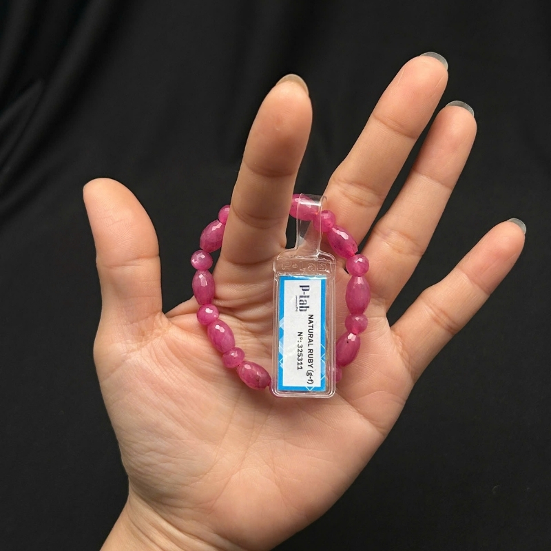 Vòng chuỗi Ruby Thái cắt giác hạt lu thống 7.5x10mm