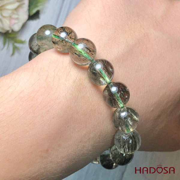 Vòng đá thạch anh tóc xanh 12mm chuẩn 5A