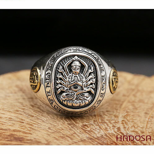 Nhẫn bạc Thái Phật bản mệnh Thiên Thủ Thiên Nhãn (Tý)