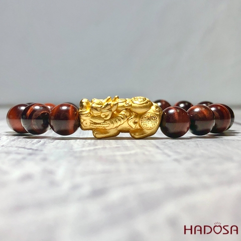 Vòng Thạch Anh Mắt Hổ nâu đỏ 8mm mix tỳ hưu bạc mạ vàng
