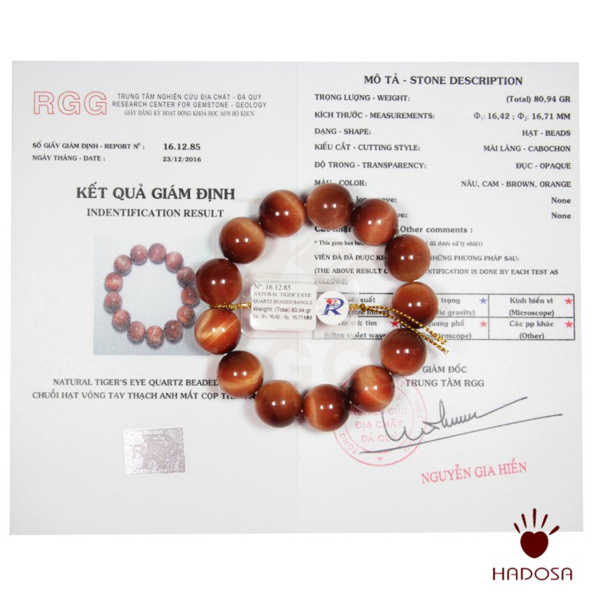 Vòng Thạch anh mắt hổ cam đỏ 16mm chuẩn 5A