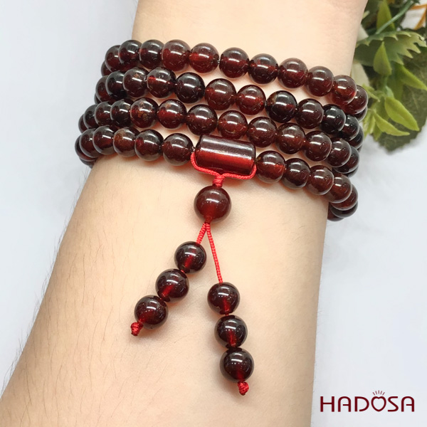 Vòng tay 108 hạt đá Garnet Ngọc Hồng Lựu 7mm