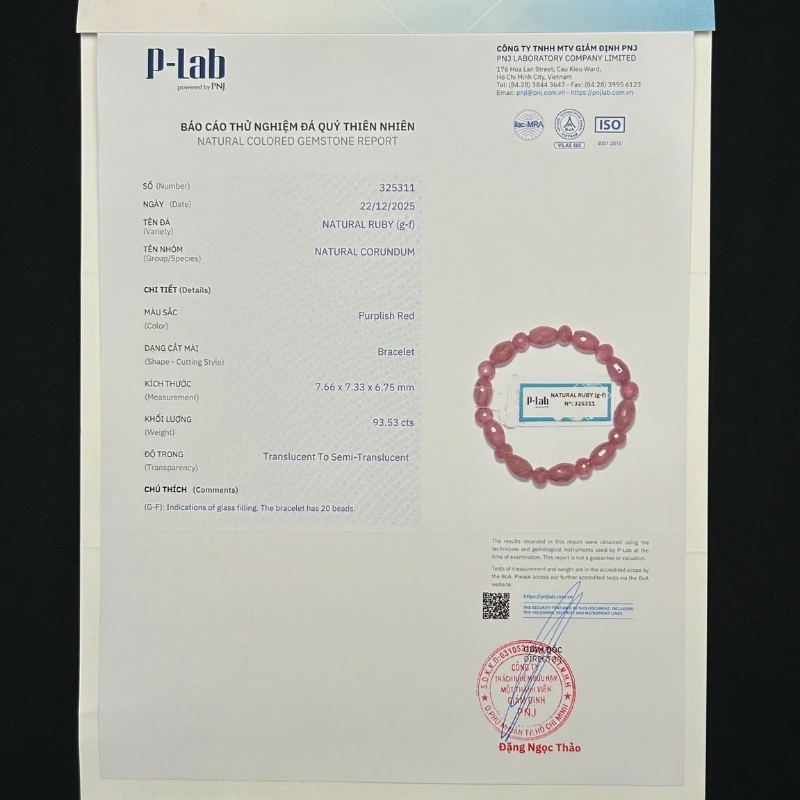 Vòng chuỗi Ruby Thái cắt giác hạt lu thống 7.5x10mm