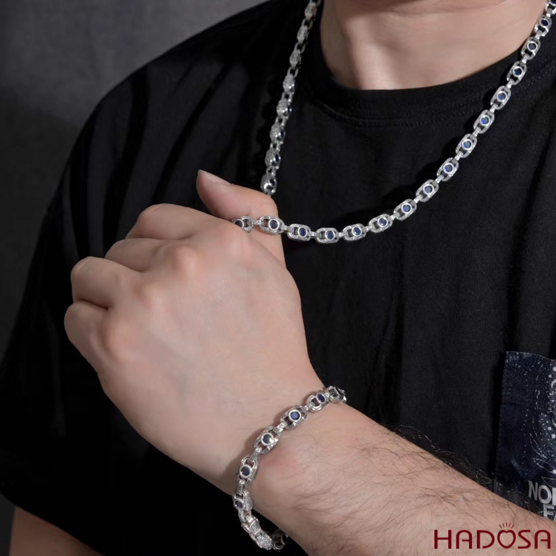 Vòng tay bạc nam gắn đá độc lạ