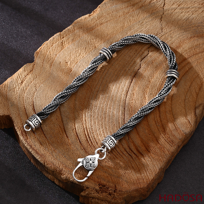 Lắc tay nam bạc dây xoắn