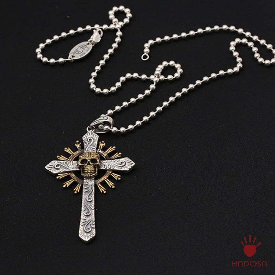 Mặt Dây Chuyền Nam Bạc Thái Thánh Giá Đầu Lâu Hào Quang