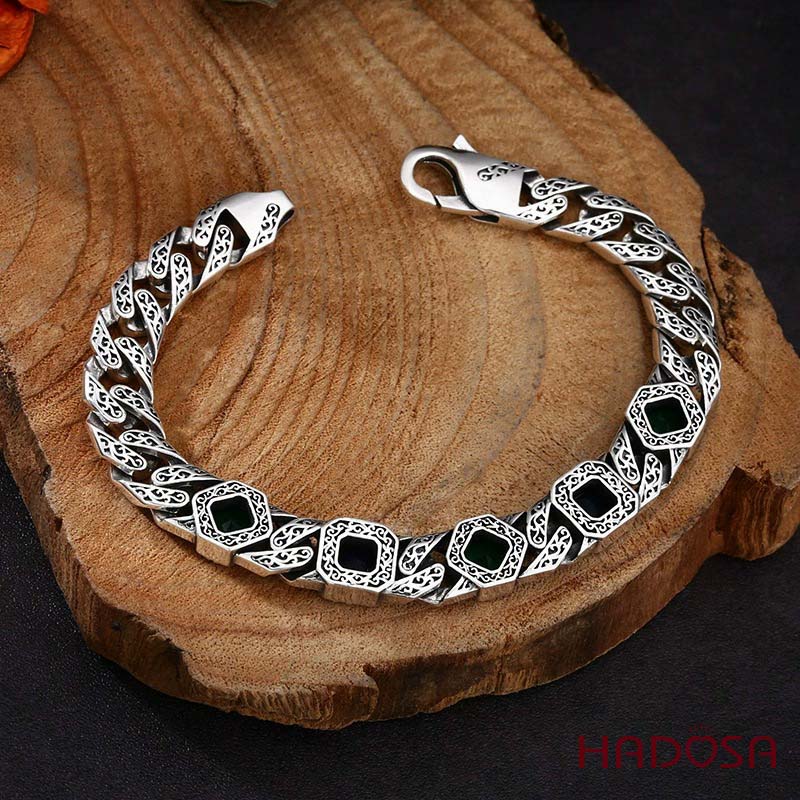 Lắc Tay Nam Bạc Thái Mắt Xích Khảm Đá Phong Thủy