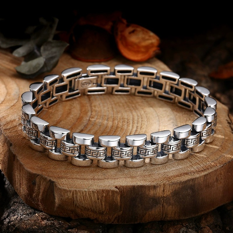 Lắc tay bạc Thái nam bản lớn họa tiết Vạn Lý Trường Thành