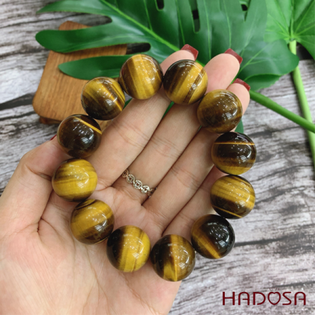 Vòng đá Mắt Hổ vàng nâu 18mm cao cấp chuẩn 5A