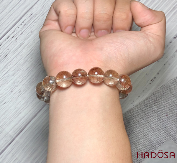 Vòng thạch anh tóc nâu đỏ 13mm cao cấp chuẩn 5A(-)