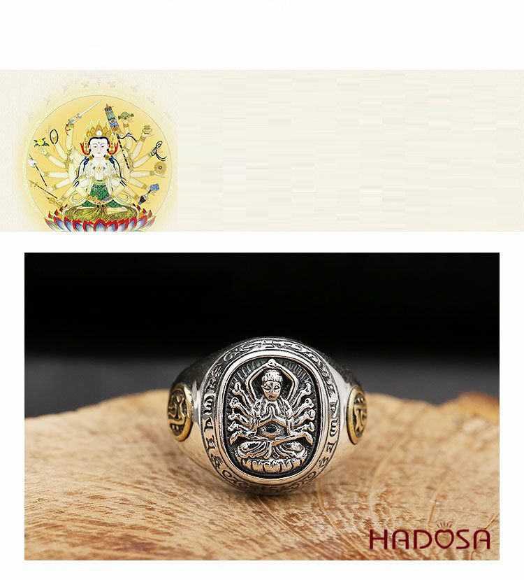 Nhẫn bạc Thái Phật bản mệnh Thiên Thủ Thiên Nhãn (Tý)