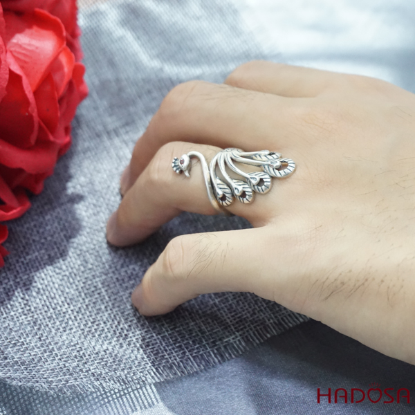 Nhẫn bạc thái Khổng Tước 40*18mm