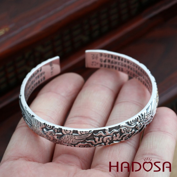 Vòng kiềng bạc Thái handmade chạm Rồng - Phụng