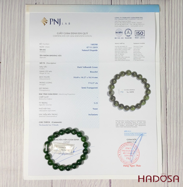Vòng đá Diopside 10mm cao cấp chuẩn 6A(-) Hadosa