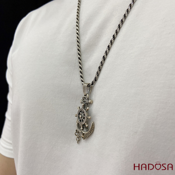 Mặt dây chuyền bạc mỏ neo 54x27mm