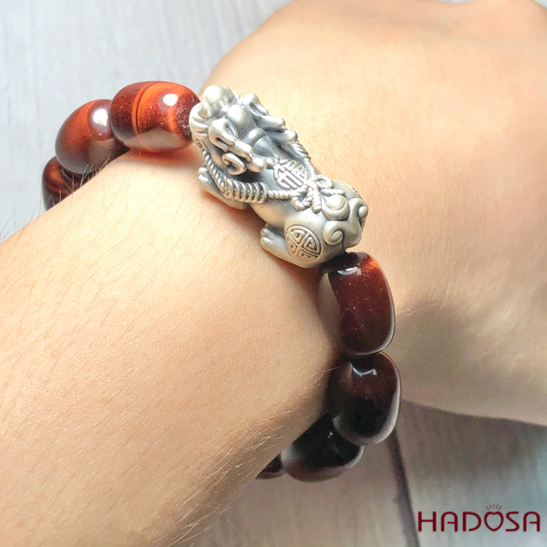 Vòng Thạch Anh Mắt Hổ nâu đỏ hạt trụ mix tỳ hưu